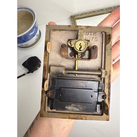 Vintage Brass, Metal & Glass Post Office Box Front, 1975 Door Front w/ Eagle Bra - Picture 2 of 8